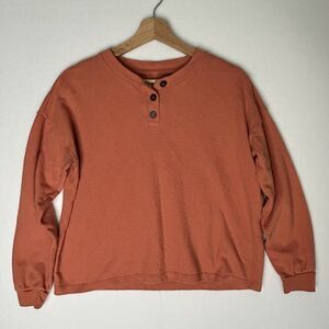 Madewell Seamed Long Sleeve Henley Top Cropped Orange XS